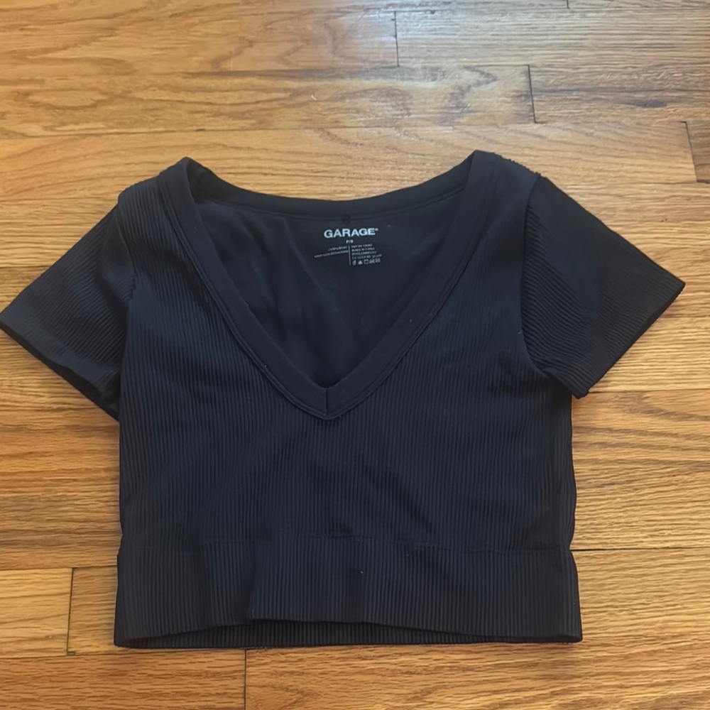 Garage Black Fitted Crop T-Shirt